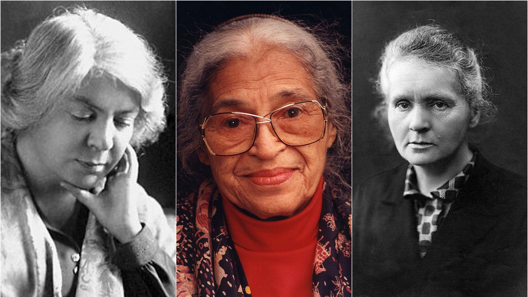Grazia Deledda, Rosa Parks, Marie Curie (foto Wikipedia)
