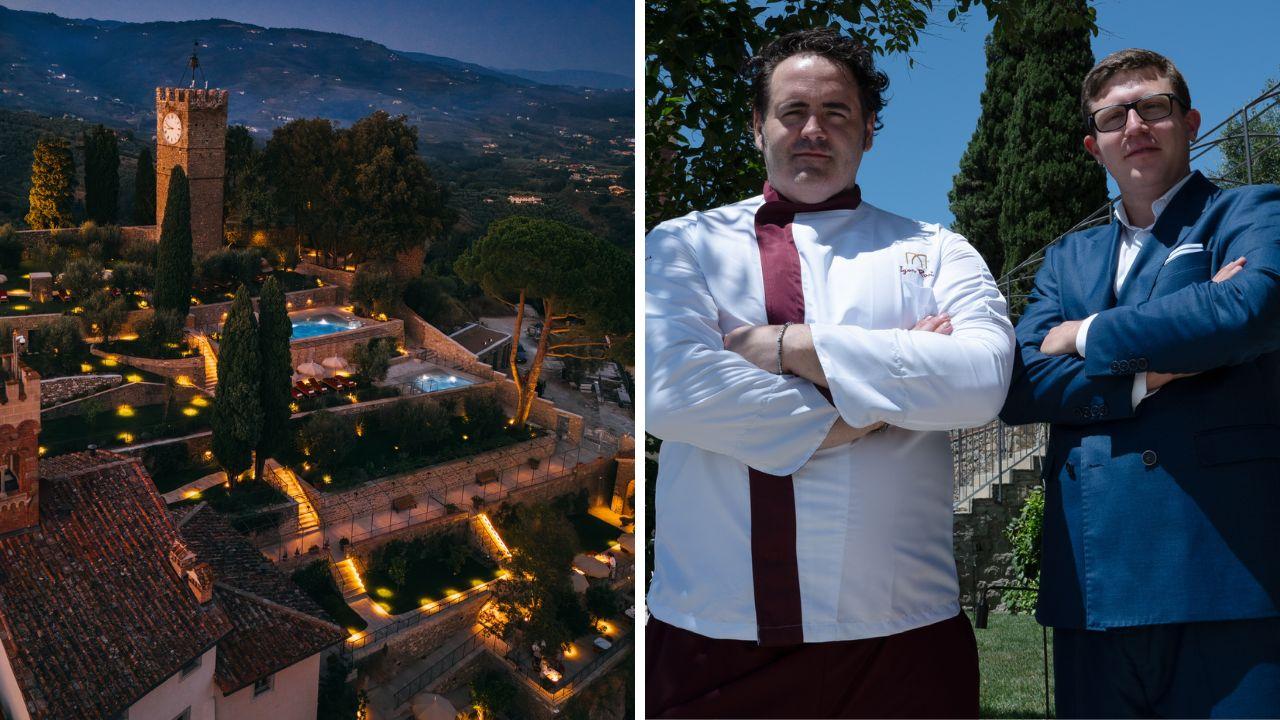 Una veduta del resort, lo chef Igor Rosi (a sinistra) e il direttore generale del resort La Monastica Gianfilippo Mancioli