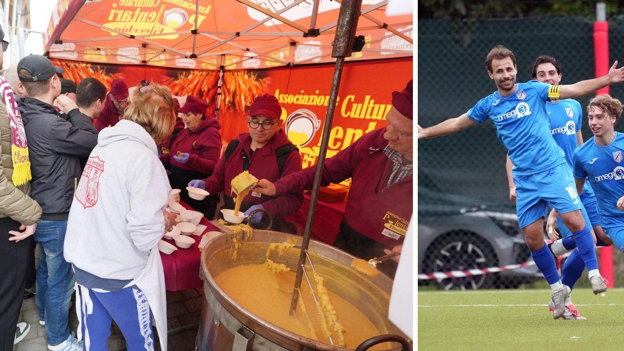 Il benvenuto gastronomico e l'esultanza dopo un gol (foto Nucci)