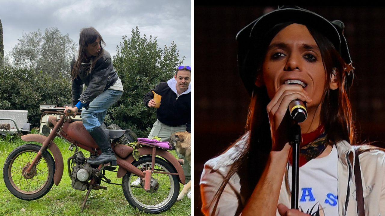 A dx la foto usata nel post in cui ha annunciato il disco d'oro, a sx il cantautore a Sanremo