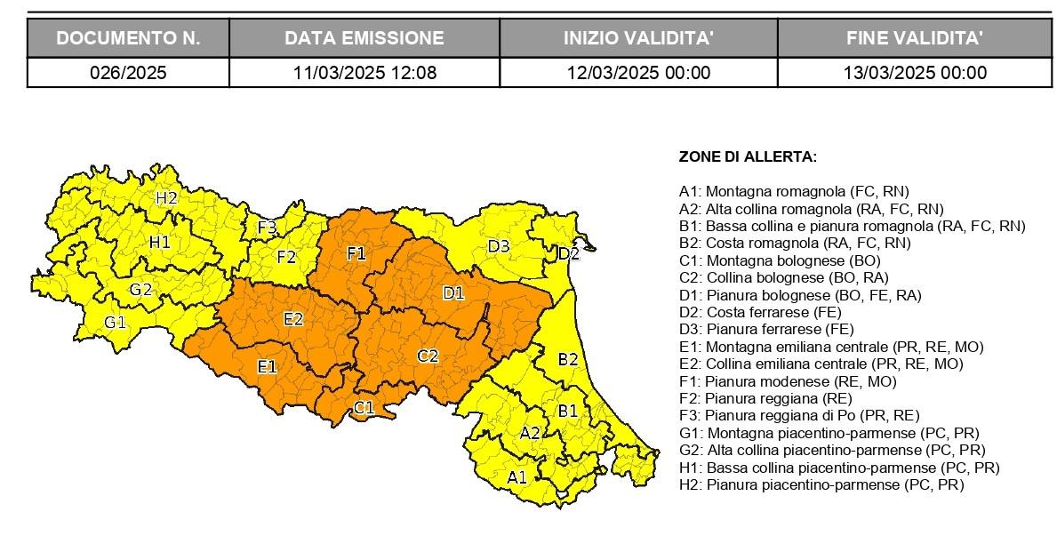 Possibili piene di Secchia e Panaro, allerta meteo arancione