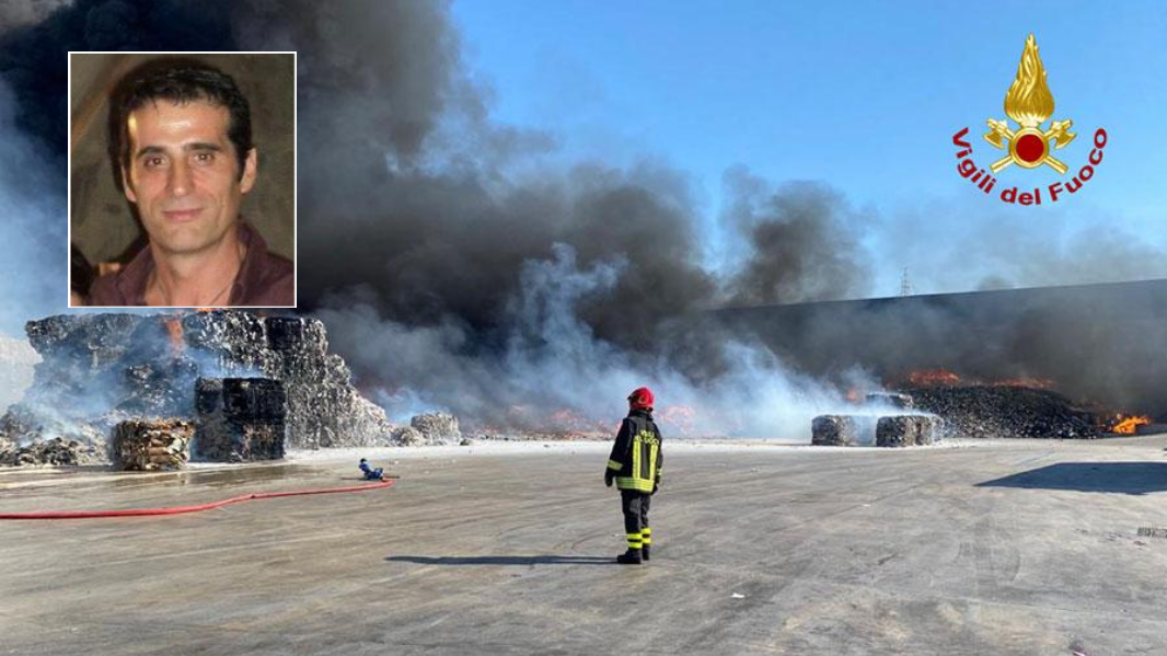 L'incendio allo stabilimento Gesam di Truncu Reale, nel riquadro Antonio Masia