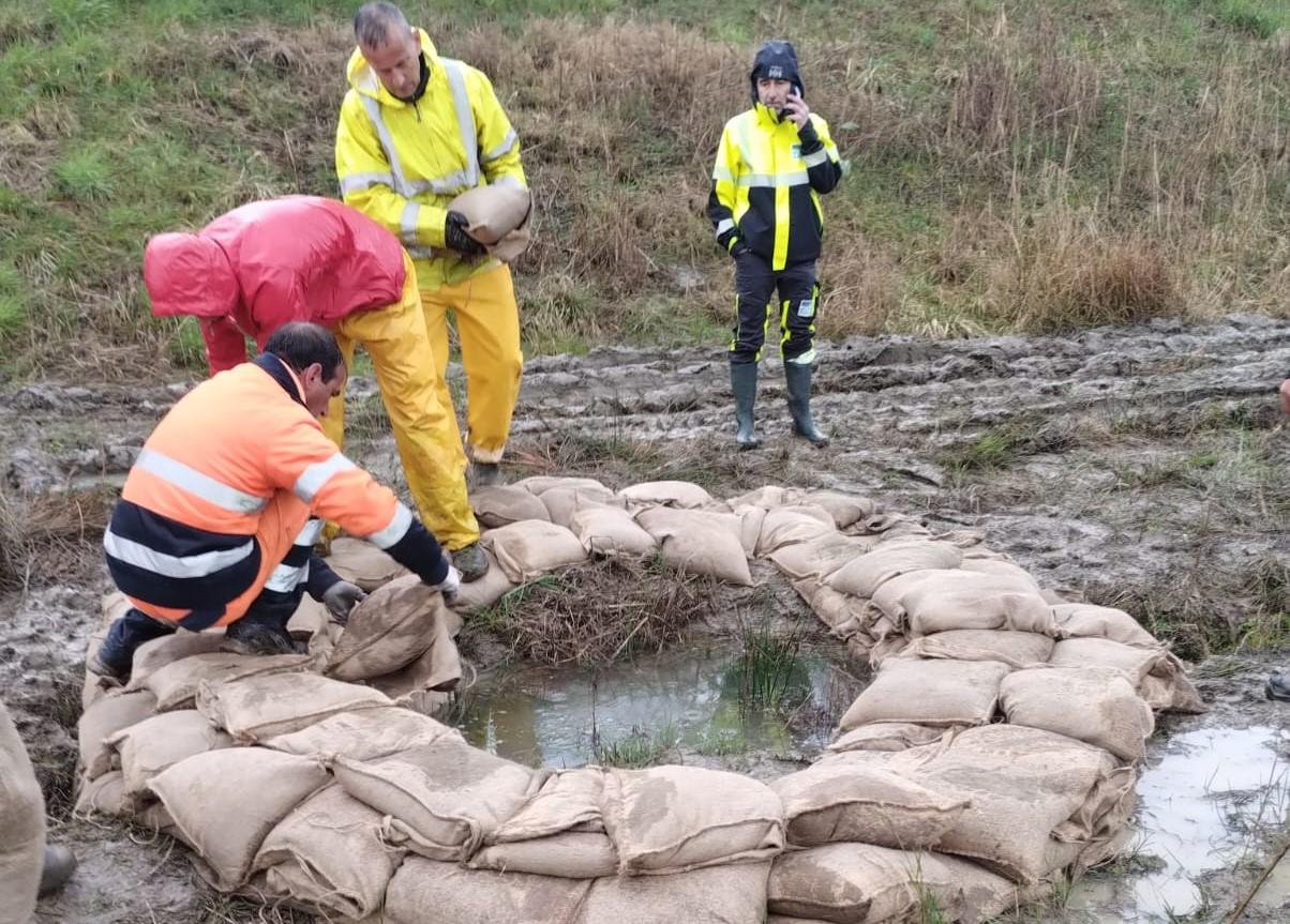 Fontanazzo sull’argine del Secchia: l’acqua fuoriesce dal terreno