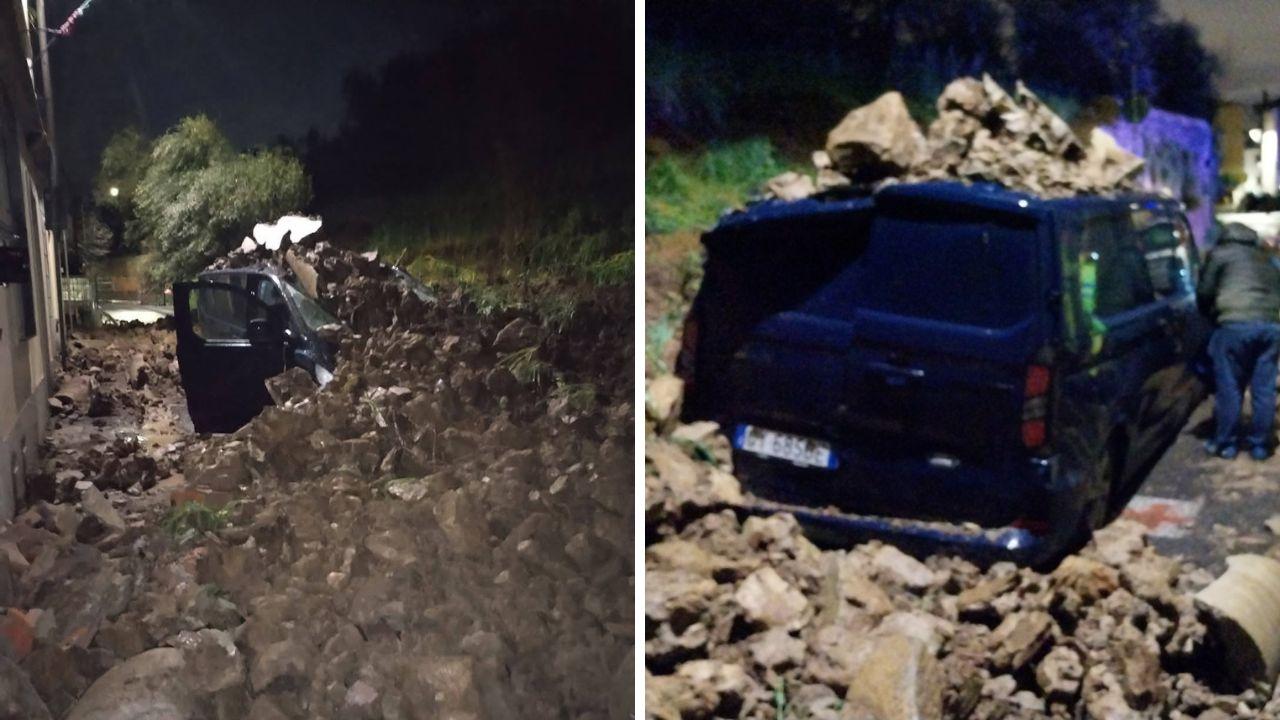 Il furgone travolto dal crollo di un muro