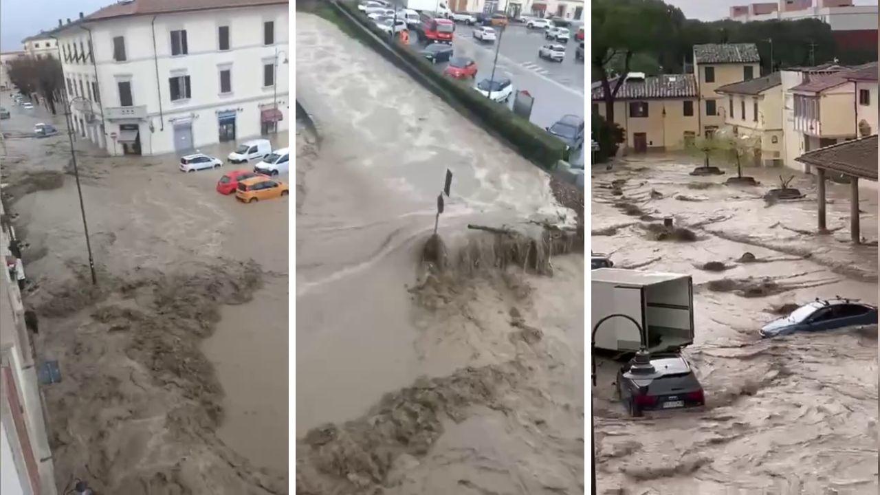Le strade di Sesto Fiorentino invase da acqua e fango a causa dell'esondazione del Rimaggio