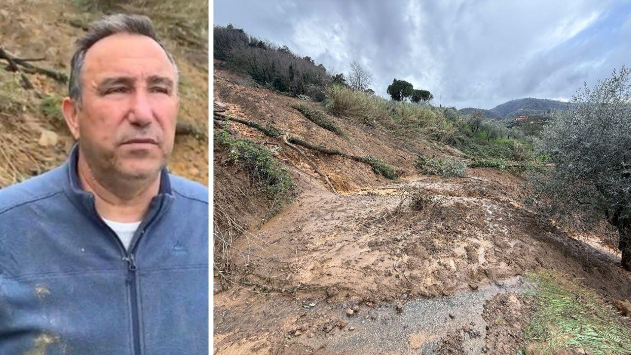 La frana e l'imprenditore (foto Nucci)