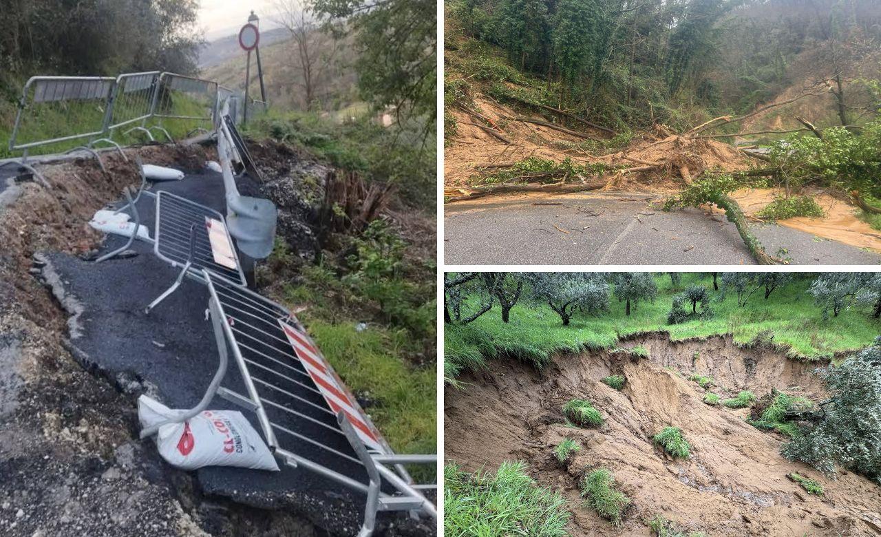
	A sx una strada a Collodi, a dx frane e smottamenti sulla provinciale del Montalbano sul San Baronto

