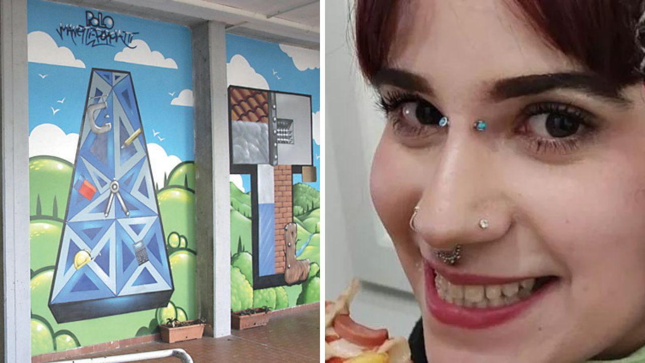 
	Il murales di fronte alla scuola e Aurora Bellini

