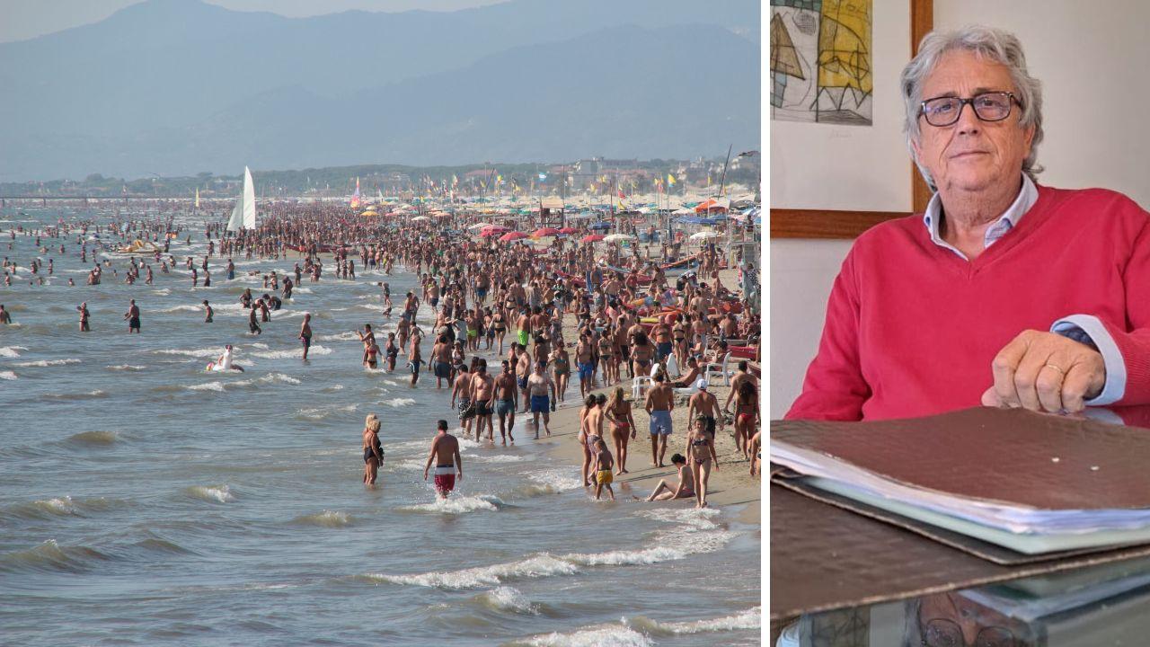 La spiaggia dal pontile di Lido di Camaiore a Marina di Pietrasanta (foto 2020) e Marco Marcucci, presidente di Federalberghi di Marina di Pietrasanta