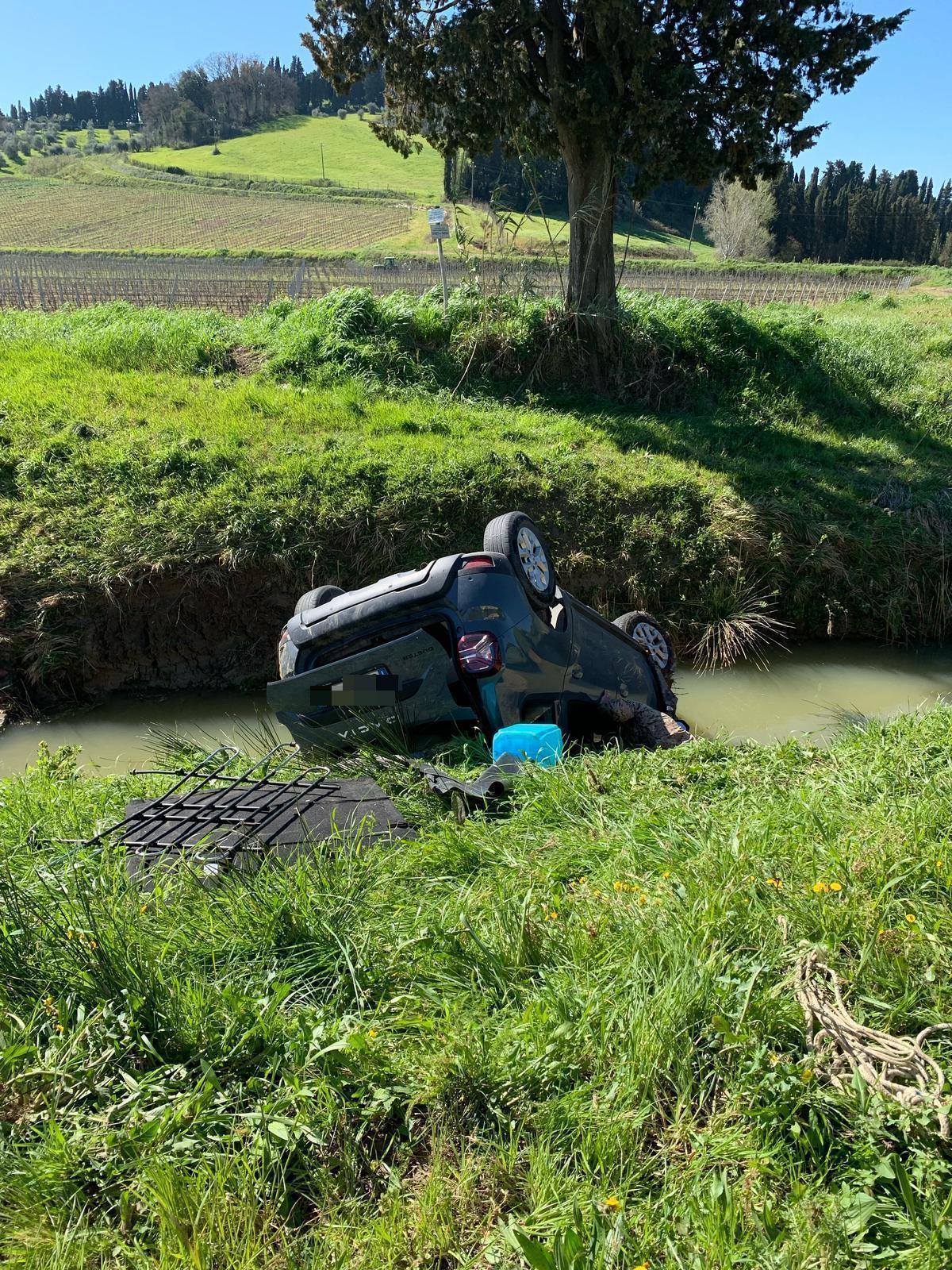Collesalvetti, perde il controllo dell’auto e finisce nel fosso ribaltandosi