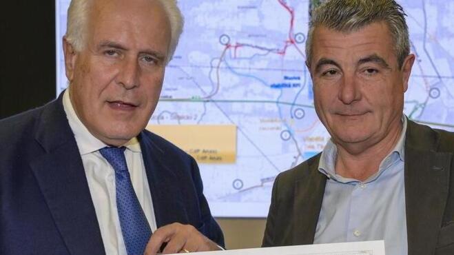 Il presidente della Regione Eugenio Giani e l'assessore regionale alle Infrastrutture Stefano Baccelli