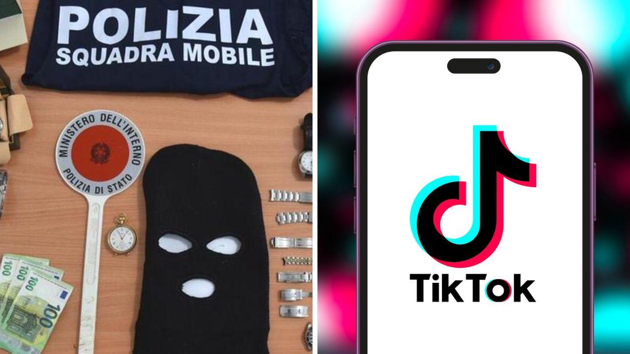 A sinistra il materiale sequestrato a casa del tiktoker