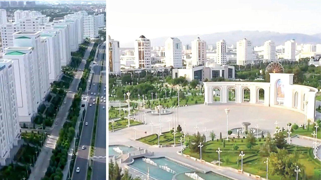 
	I palazzi in marmo e i giardini monumentali deserti di&nbsp;Ashgabat (foto da www.geopop.it)

