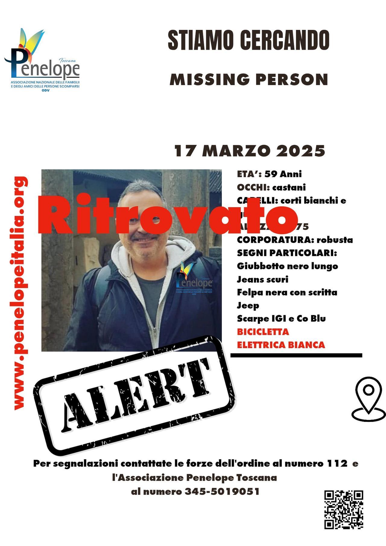 Prato, ritrovato dopo quattro giorni l’uomo scomparso