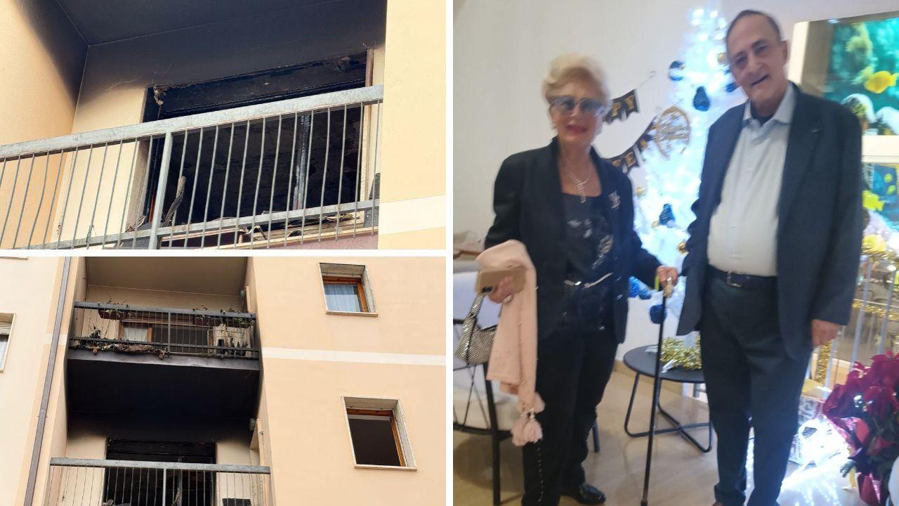 Le vittime e l'esterno dell'abitazione distrutta (foto Nucci)