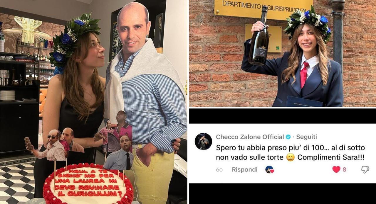 Dalla festa di laurea con il cartonato di Zalone ai complimenti del vero Checco: che sorpresa per Sara