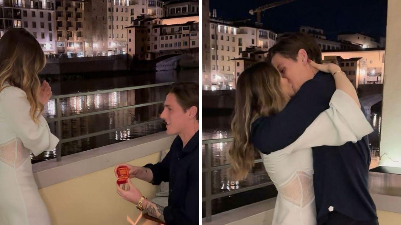 Due momenti della proposta di matrimonio di Zaniolo a Scaperrotta
