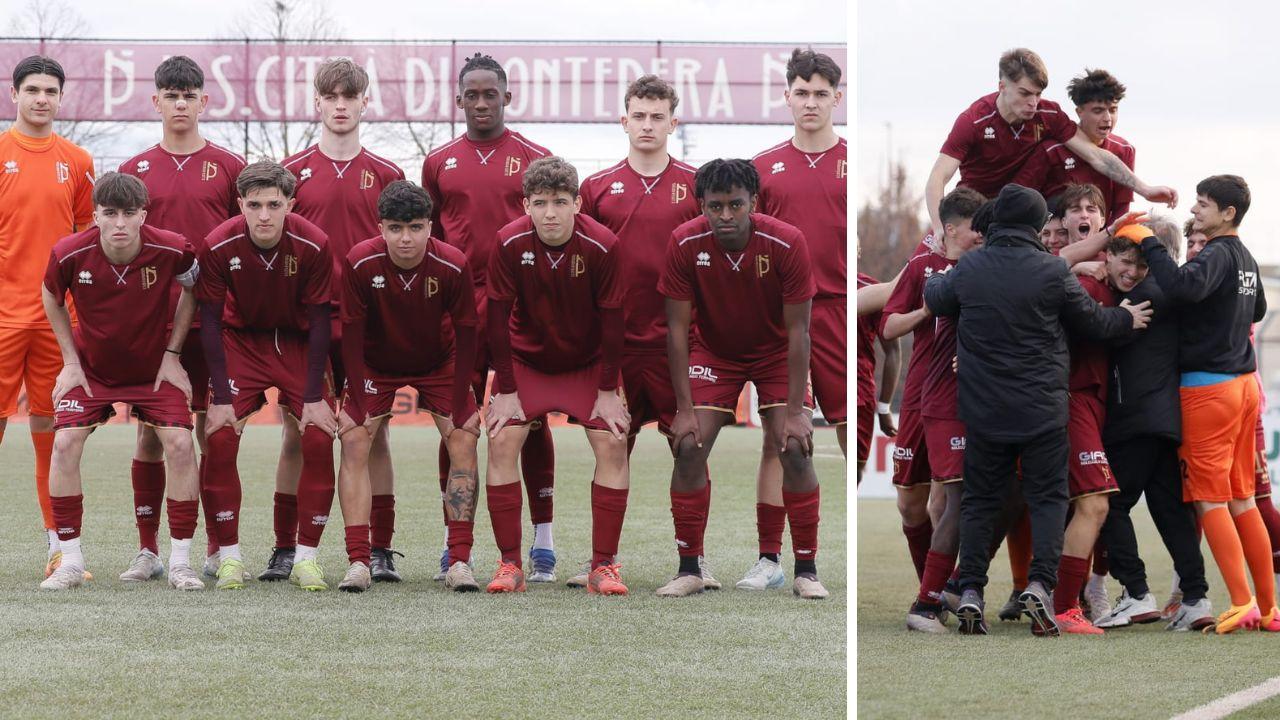 
	La formazione del Pontedera e l'esultanza dopo il gol promozione (Foto: Us Citt&agrave; di Pontedera)

