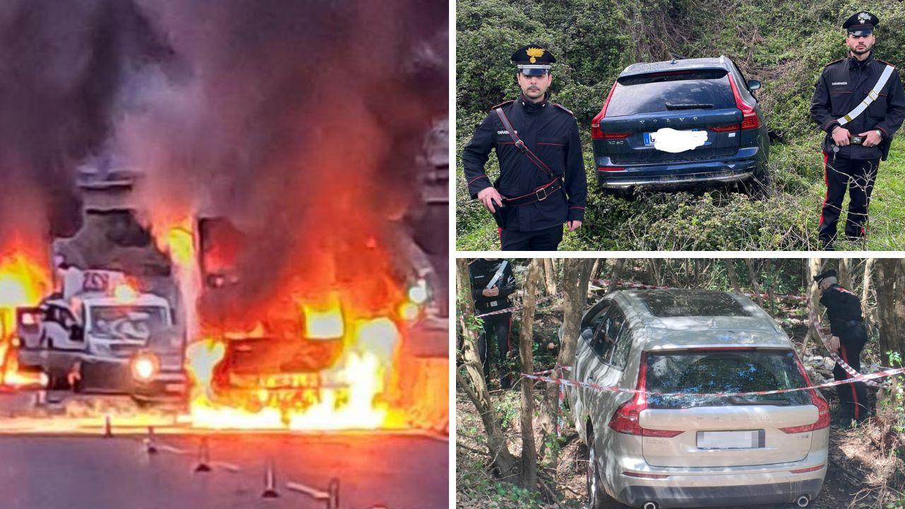 
	L'assalto al portavalori sull'Aurelia e due delle macchine usate dai rapinatori per scappare

