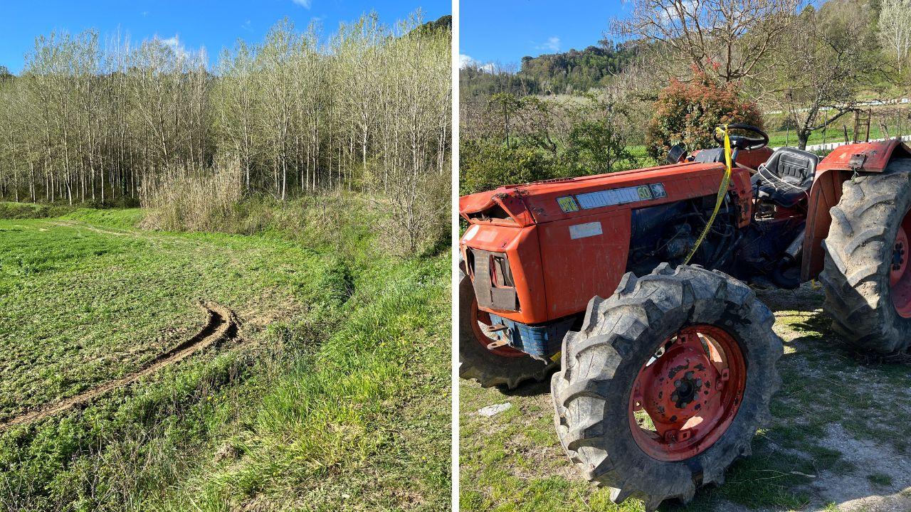 Il trattore e il luogo della tragedia (foto Stick)