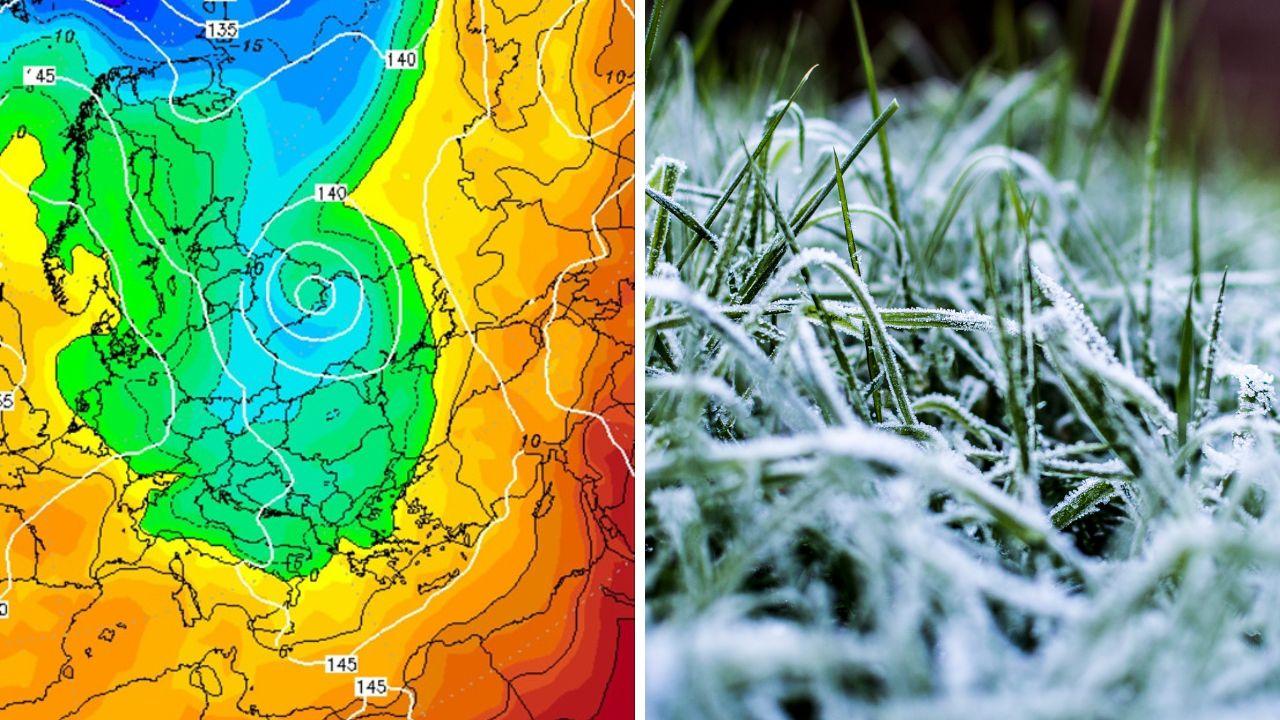 A sinistra la mappa che indica il freddo in arrivo sull'Italia