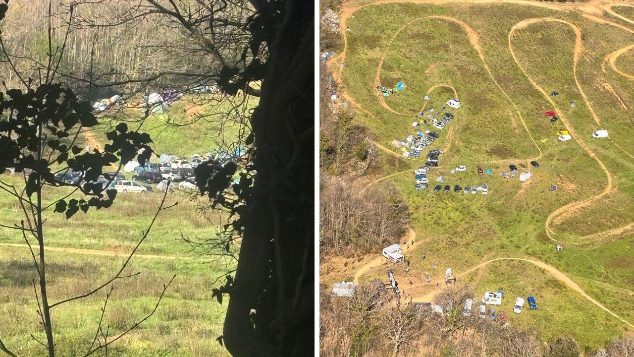 
	Alcune auto al rave e una ripresa aerea dell'area del raduno

