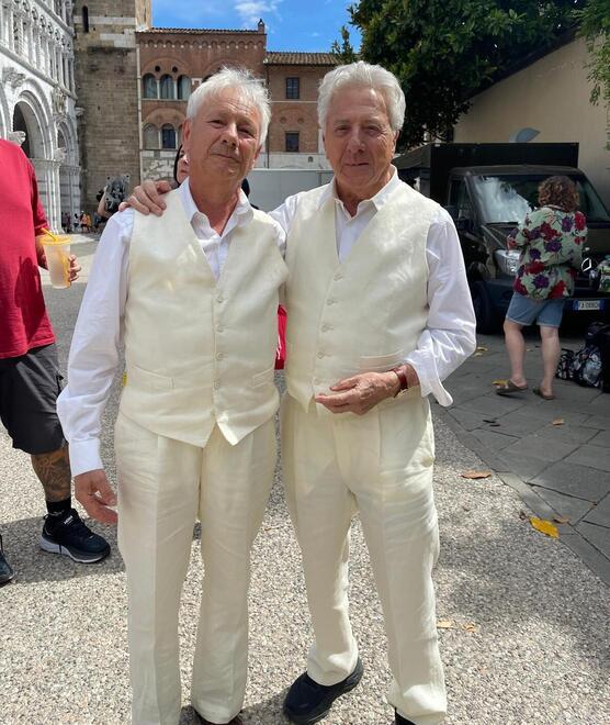 
	A sinistra Luciano Giannotti sul set con Dustin Hoffman

