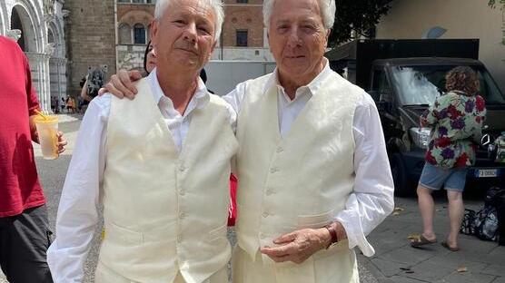 A sinistra Luciano Giannotti sul set con Dustin Hoffman