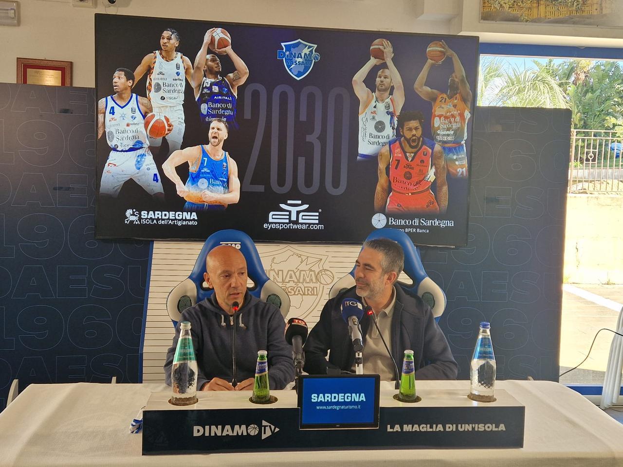 
	IL presidente della Dinamo <strong>Stefano Sardara</strong> (a sinistra) e il Ceo di Eye Sport <strong>Alessandro Ariu</strong>

