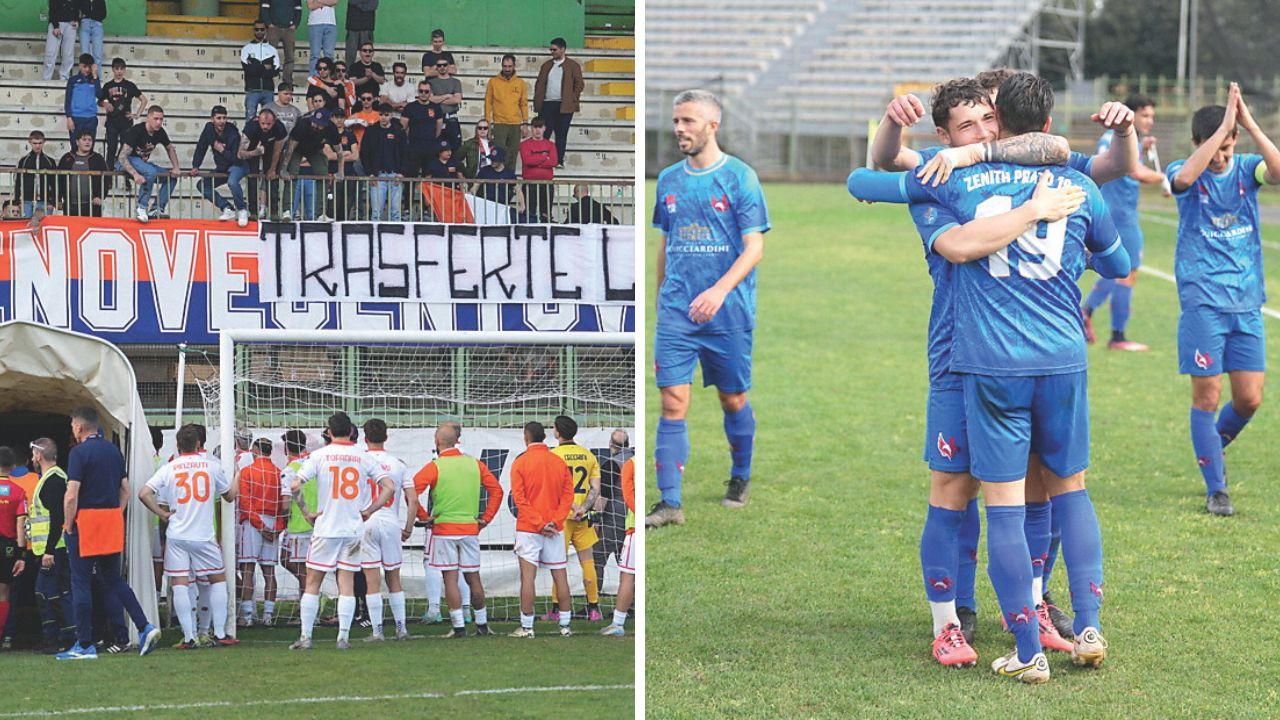 Gli arancioni sotto la curva, i giocatori ospiti esultano (foto Nucci)