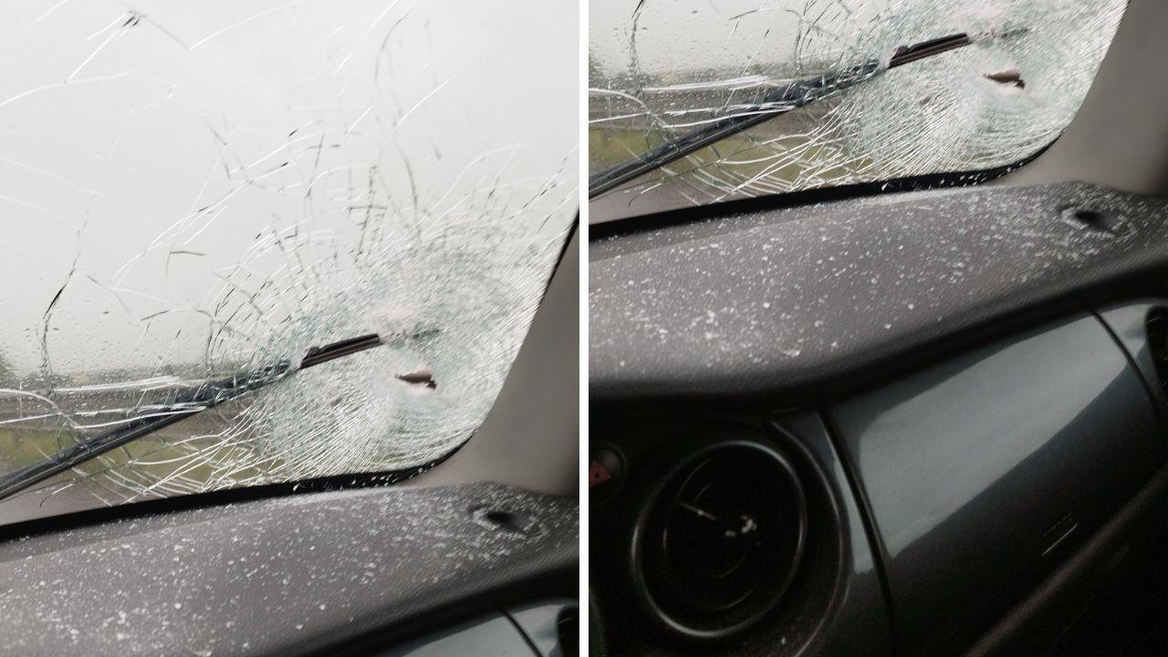 
	I danni all'auto colpita dalla barra di ferro

