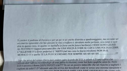 Ferrara, lettera di insulti a Nicola Lodi