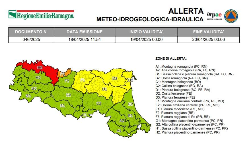 Piena dei fiumi, allerta meteo sabato 19 aprile a Ferrara