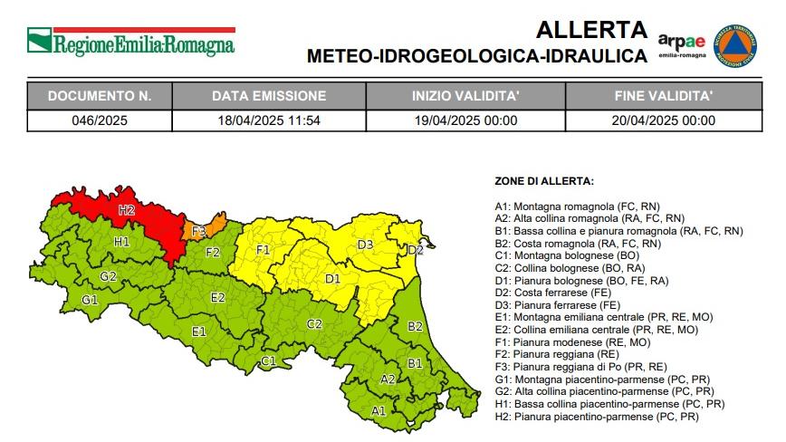 Piena dei fiumi, allerta meteo sabato 19 aprile a Ferrara