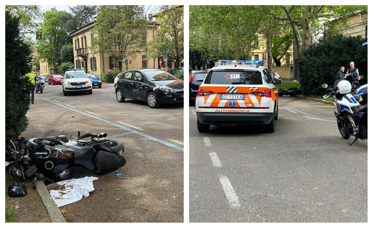 Incidente anche nella mattina di Pasqua: scontro tra auto e moto in viale Tassoni