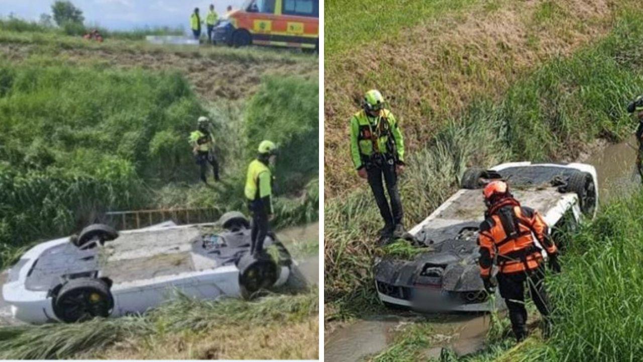 
	La Lamborghini dopo l'incidente (Foto vigili del fuoco)

