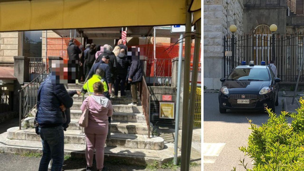 La coda e i carabinieri (foto d'archivio)