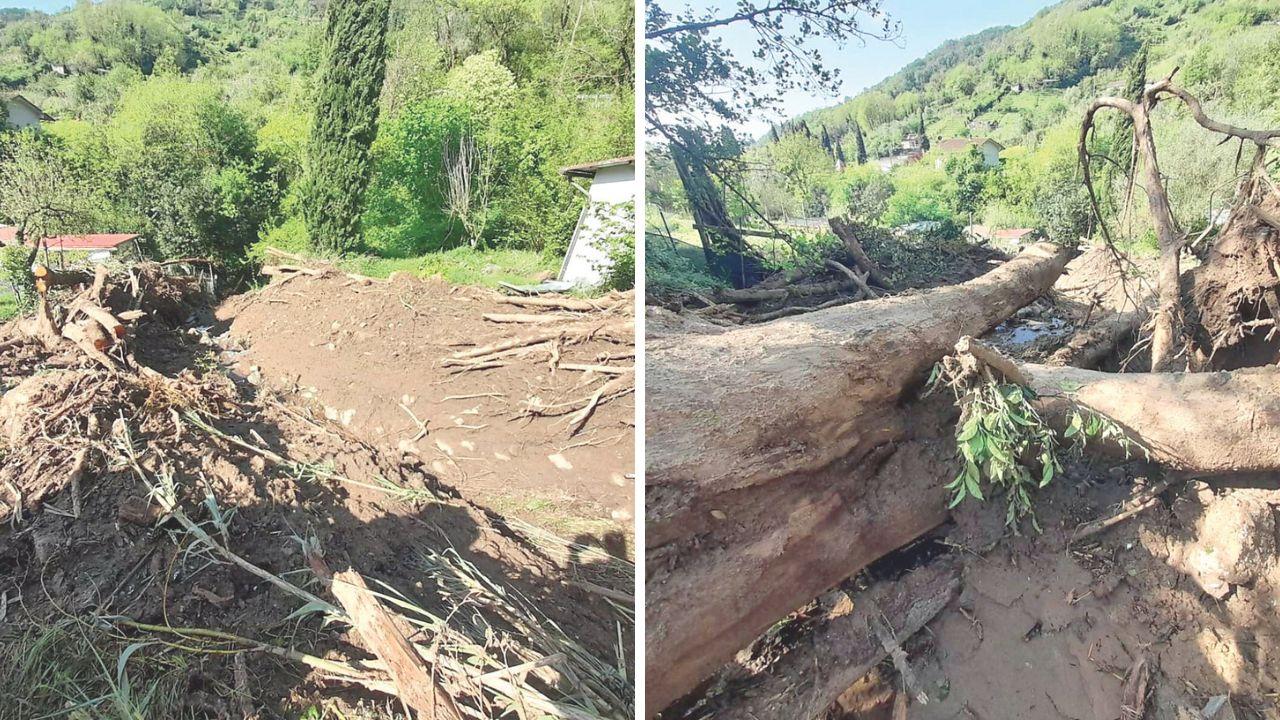 Il canale Bertino devastato dalla frana (foto Italia Nostra, Pro loco Salviamo il Castello di Moneta e Pro Loco Fossola Moneta)