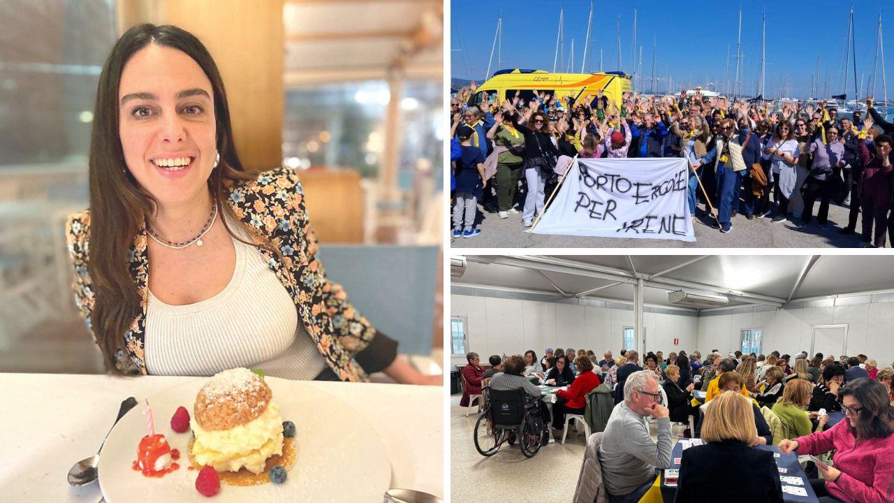 Irene Dari che ha perso le gambe e le braccia a causa di uno shock settico. A dx la camminata di solidarietà e il torneo di burraco