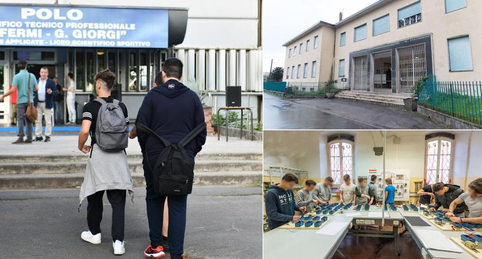 
	La sede centrale del Polo Fermi-Giorgi, a dx&nbsp;la sede di Saltocchio e sotto un laboratorio in via Santa Chiara (foto Google)

