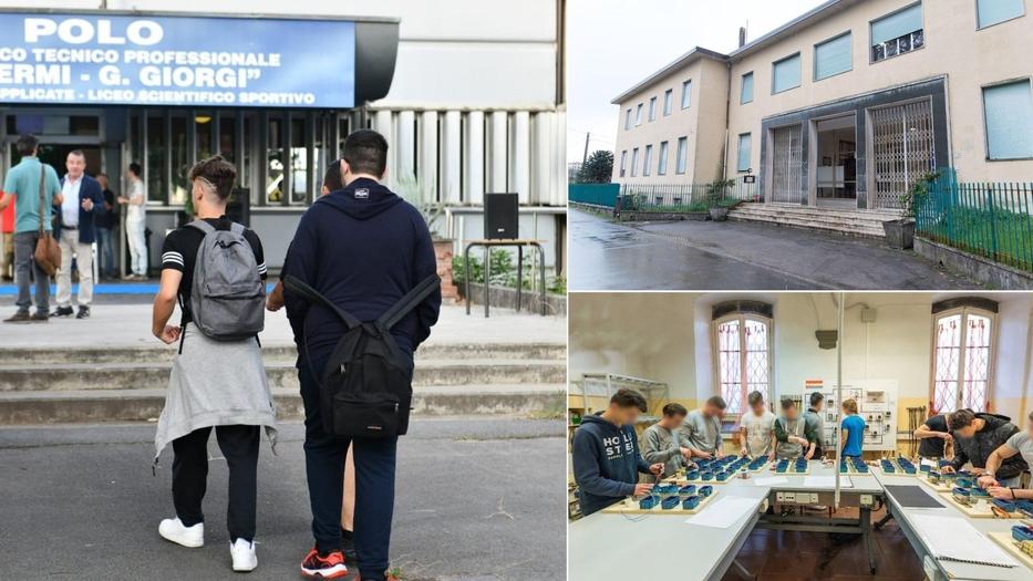 La sede centrale del Polo Fermi-Giorgi, a dx la sede di Saltocchio e sotto un laboratorio in via Santa Chiara (foto Google)
