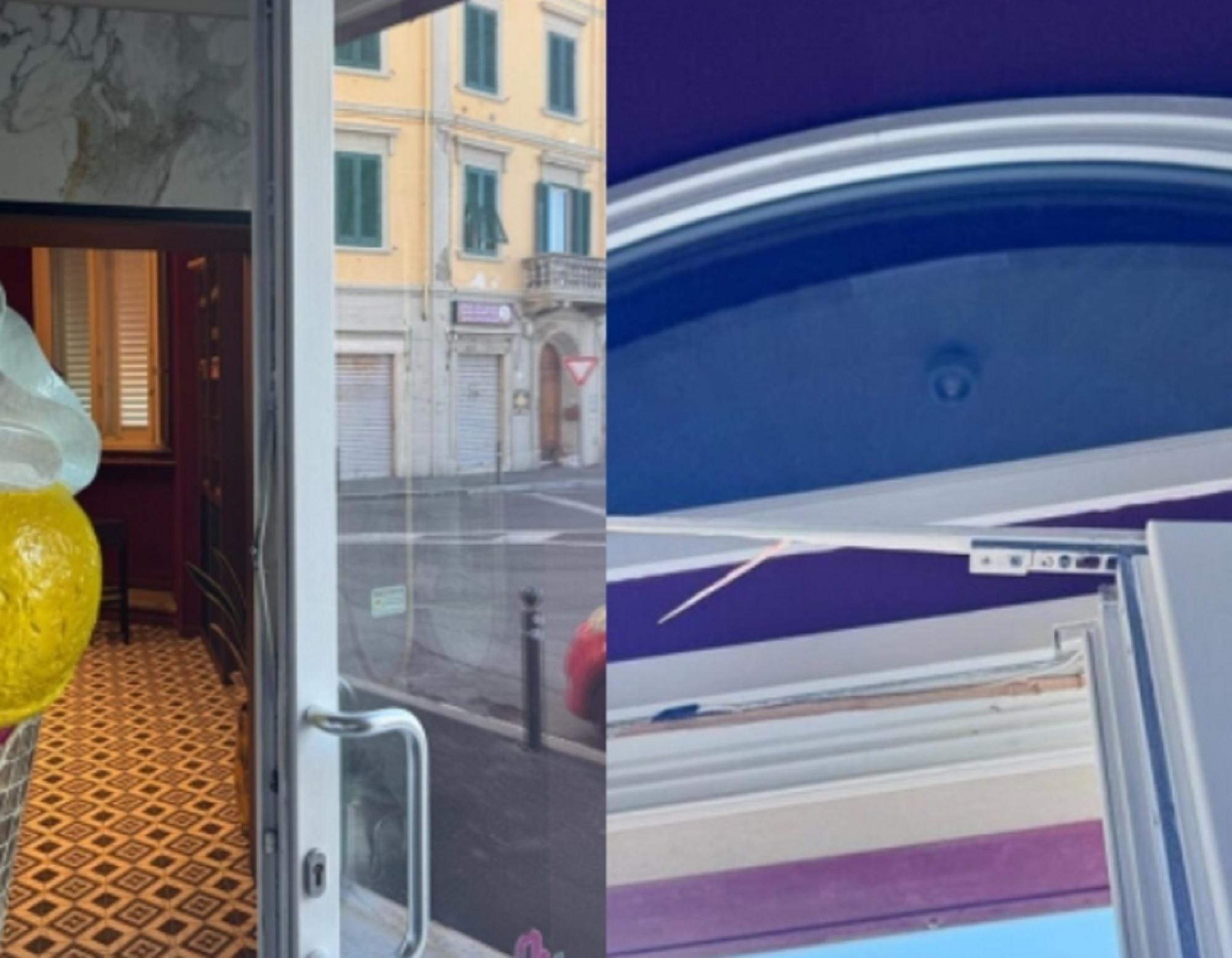 I danni all'ingresso della gelateria Caprilli, sul lungomare