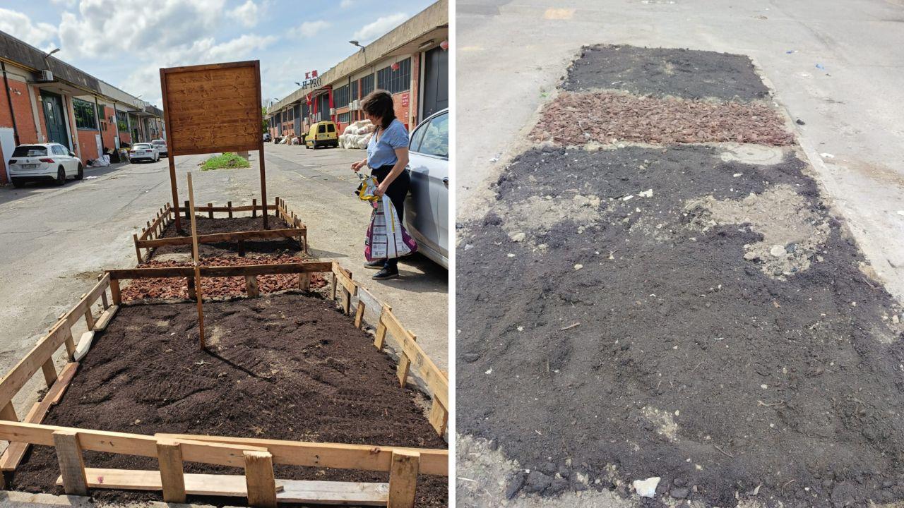 La targa commemorativa spianata dalla ruspa