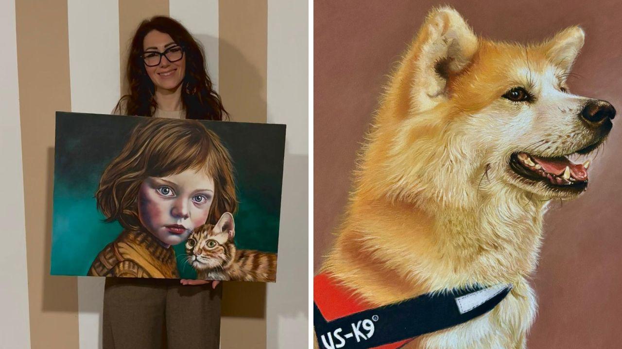 Teresa Abate, 38 anni, di San Miniato, con alcune delle sue opere