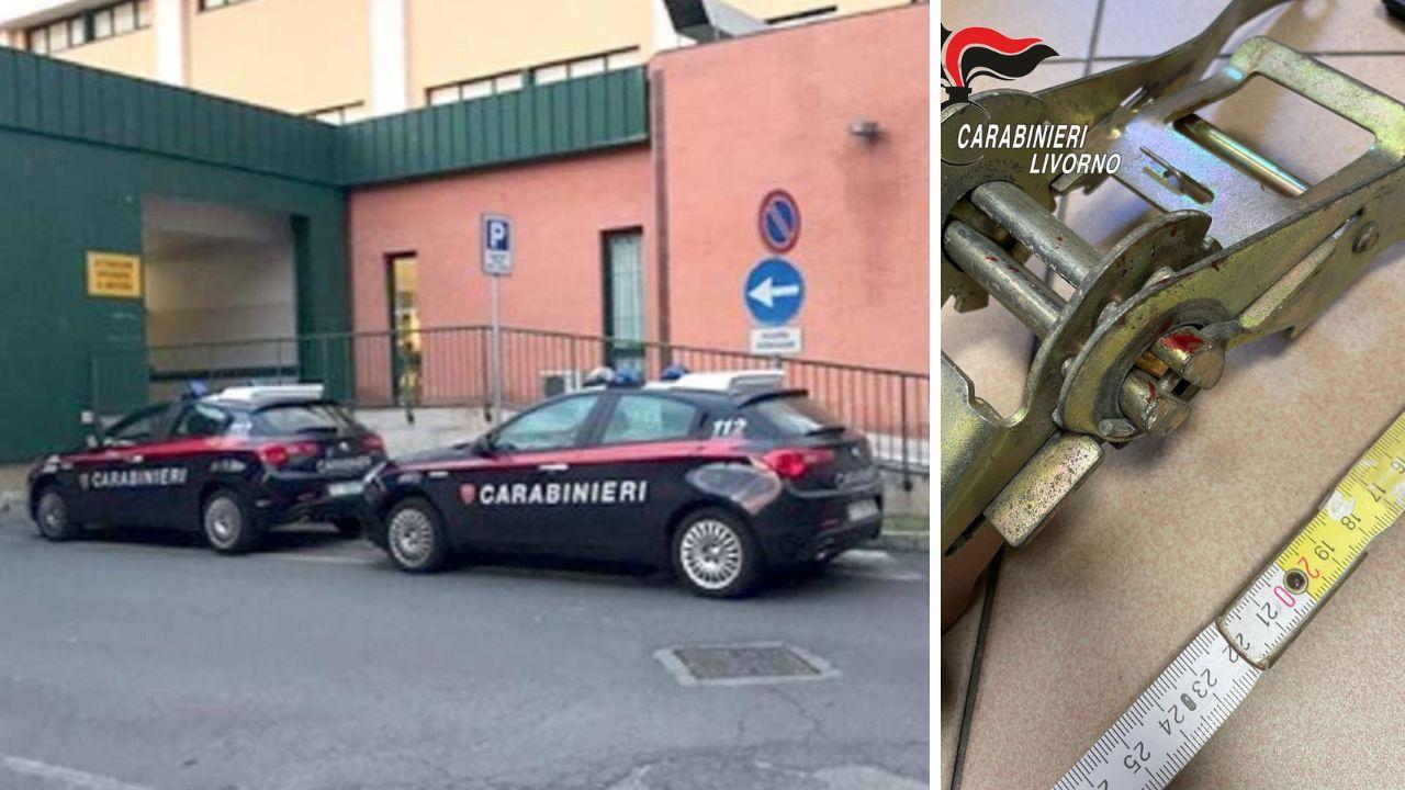 
	L'oggetto usato per l'aggressione e i carabinieri al pronto soccorso

