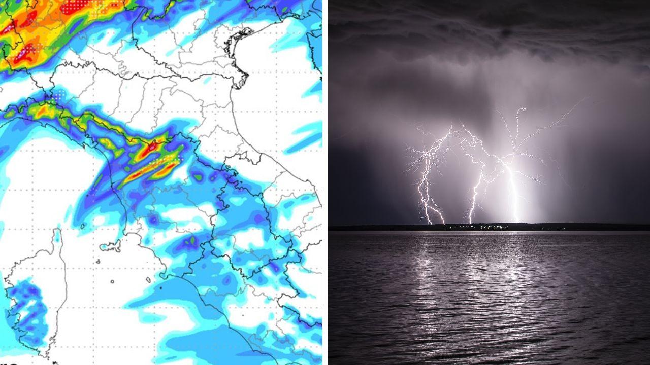 A sinistra la pioggia prevista nella serata di domenica 4 maggio