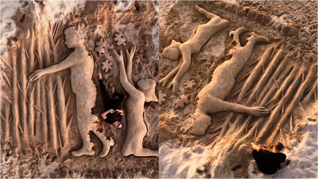 Una scultura sulla sabbia per Michael Frison: l'omaggio dell’artista Nicola Urru al ragazzo scomparso in Gallura