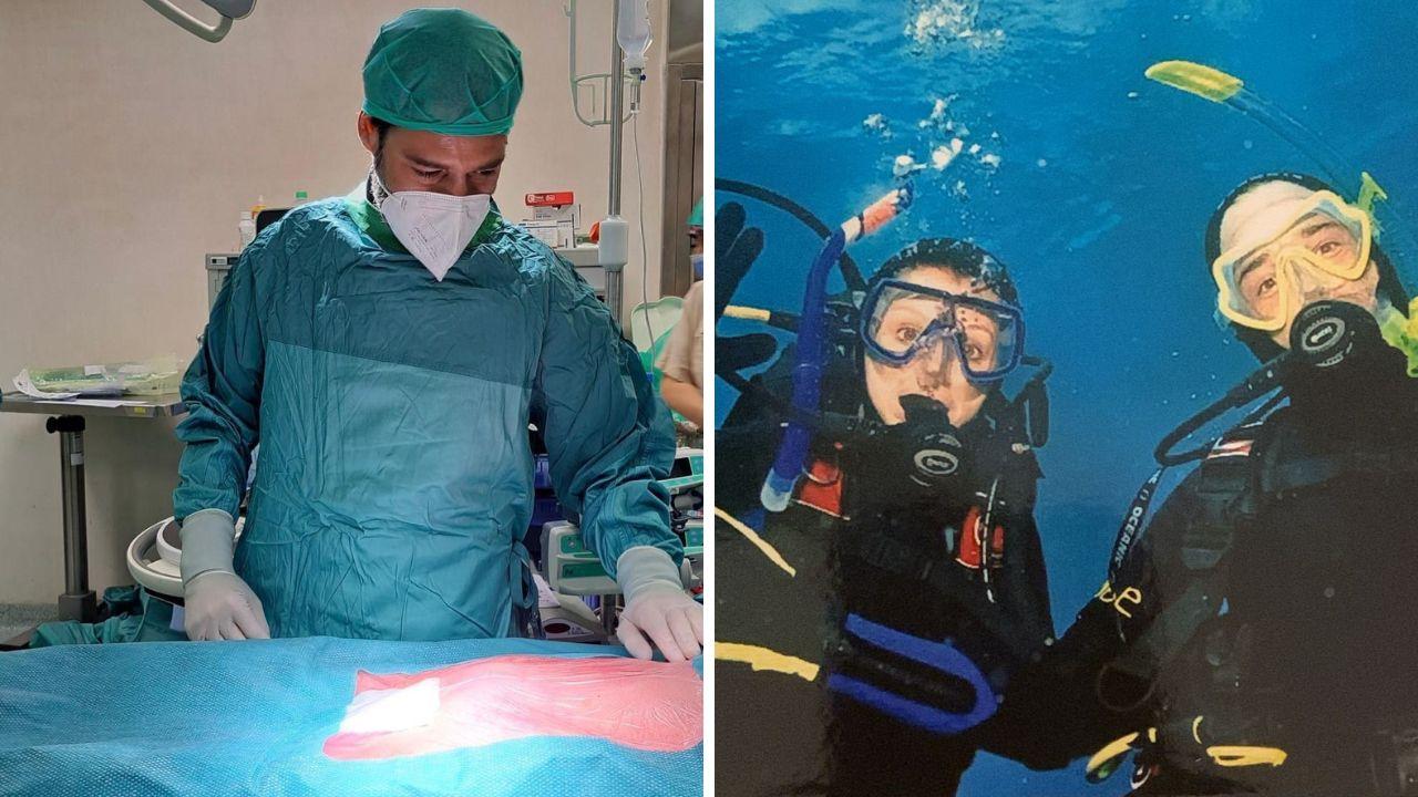 
	Il chirurgo in sala operatoria e in un&rsquo;altra durante un&rsquo;immersione

