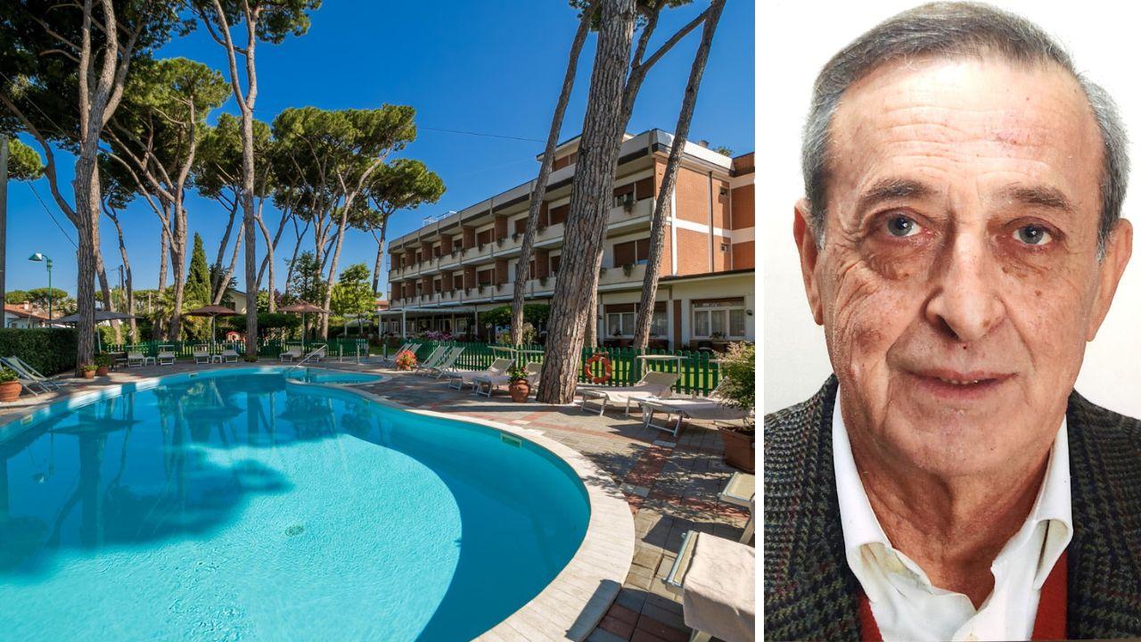 L’hotel “Le Pleiadi” (foto archivio) e Roberto Neri