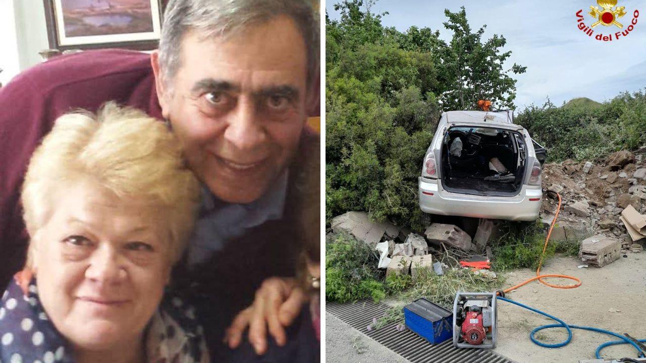 Lorenzo Lupo e Giuseppa “Pina” Galletti, a dx l'auto su cui viaggiava la coppia